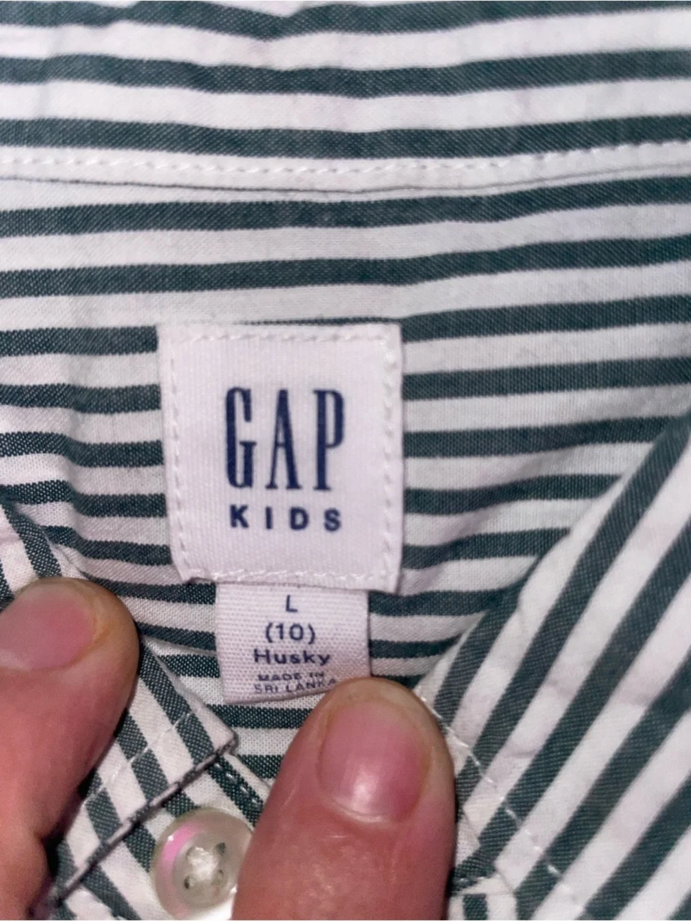 GAP Green & White Striped Short-Sleeve Button-Down Shirt